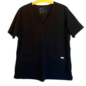 Figs Casma Three Pocket Scrub Top Black V-Neck Short Sleeve Women's Size XL
